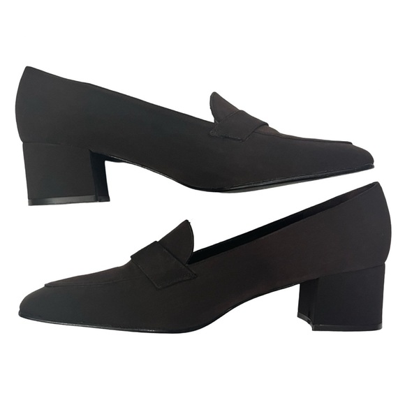 Vintage Chocolate Brown Bandolino Spainish Square Toe Slip Loafers Chunky Heel - Picture 4 of 7